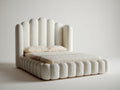 Lit double rembourré en tissu bouclé 220x180x125 cm - crème - style contemporain pour chambre
