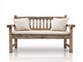 Banc de jardin en bois brun vieilli 150 x 65 x 86 cm - coussin beige - style rustique