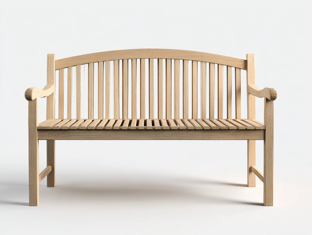 Banc de jardin en bois 150 x 60 x 90 cm - Bois naturel - Dossier à lattes et accoudoirs pour extérieur