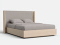 Lit double en bois avec tête de lit en tissu 210x170x115 cm - bois naturel et beige grège - style moderne pour chambre