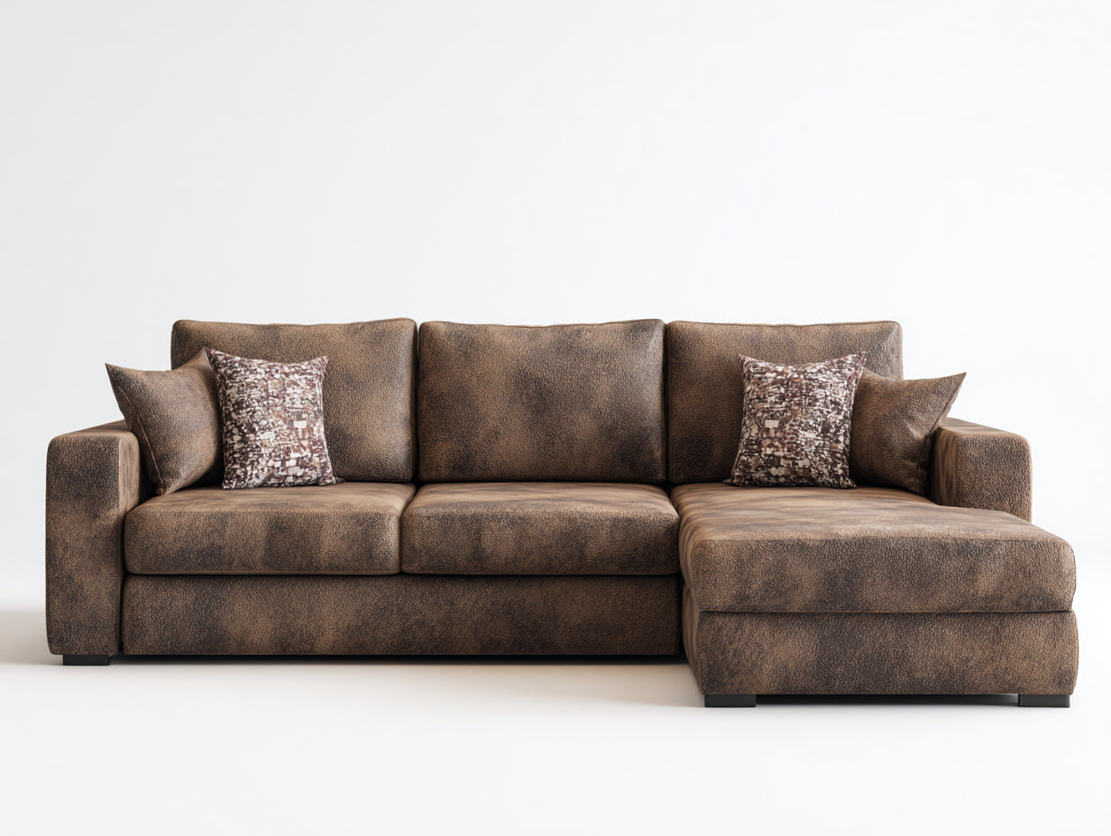 Canapé d'angle en similicuir 260x170x85 cm - brun vintage - méridienne pour salon