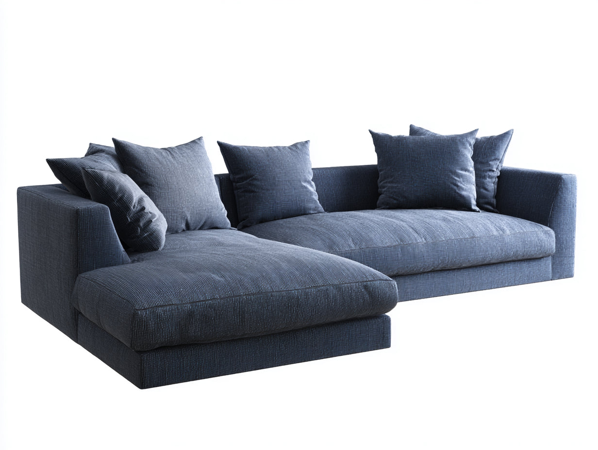 Canapé d'angle en tissu texturé 285x180x82 cm - bleu foncé - style contemporain avec méridienne
