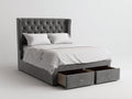 Lit double rembourré en tissu 220 x 170 x 135 cm - Gris - Tête de lit capitonnée et 2 tiroirs de rangement pour chambre