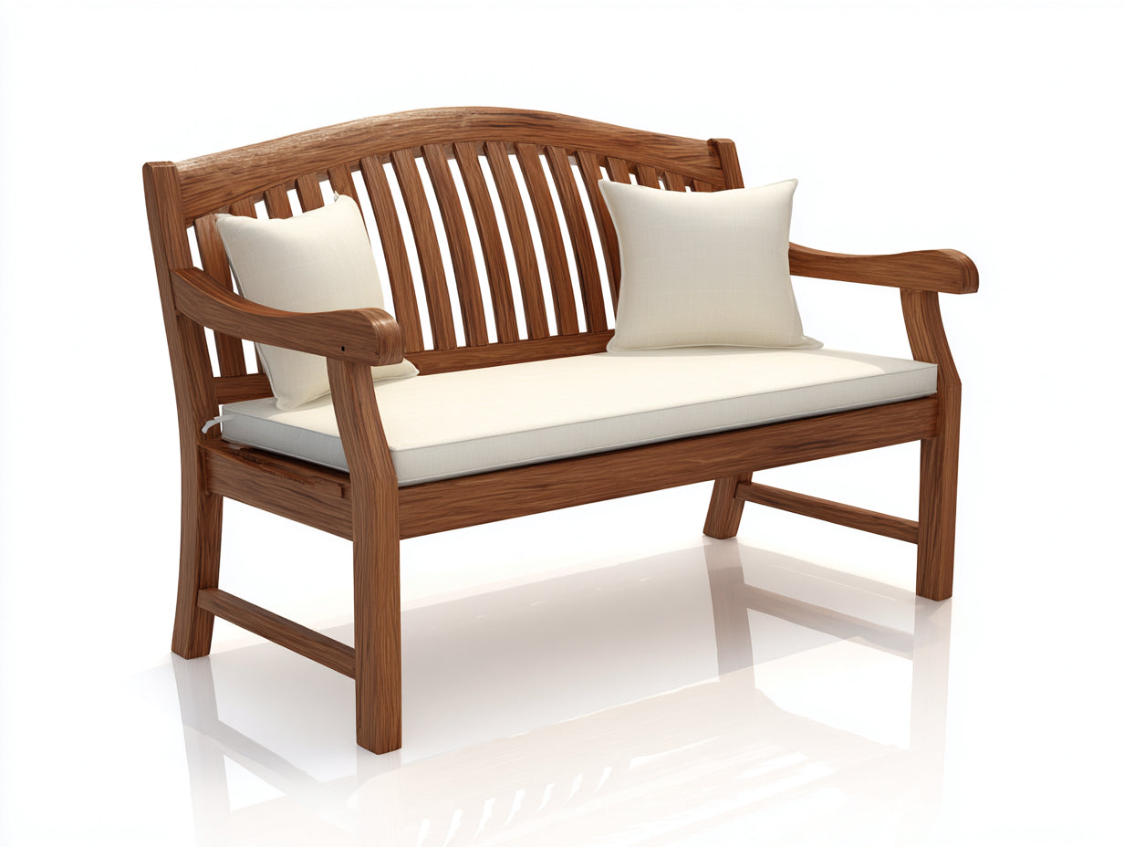Banc de jardin en bois 135 x 62 x 92 cm - Marron et beige - Dossier incurvé et accoudoirs pour extérieur