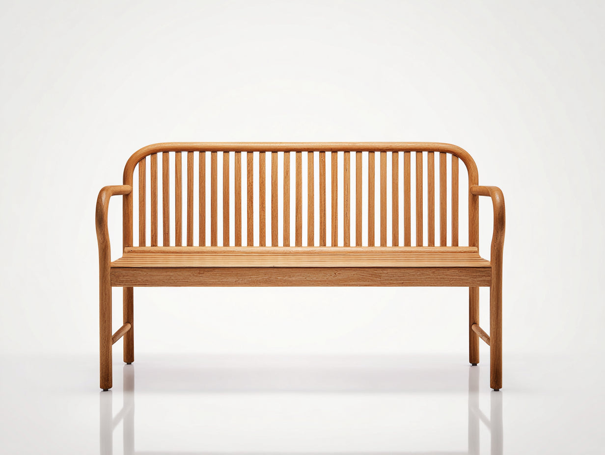Banc de jardin en bois naturel 130 x 62 x 88 cm - dossier à lattes - style classique