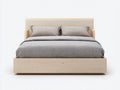 Lit double en bois clair 210 x 170 x 100 cm - beige et bois naturel - tête de lit rembourrée