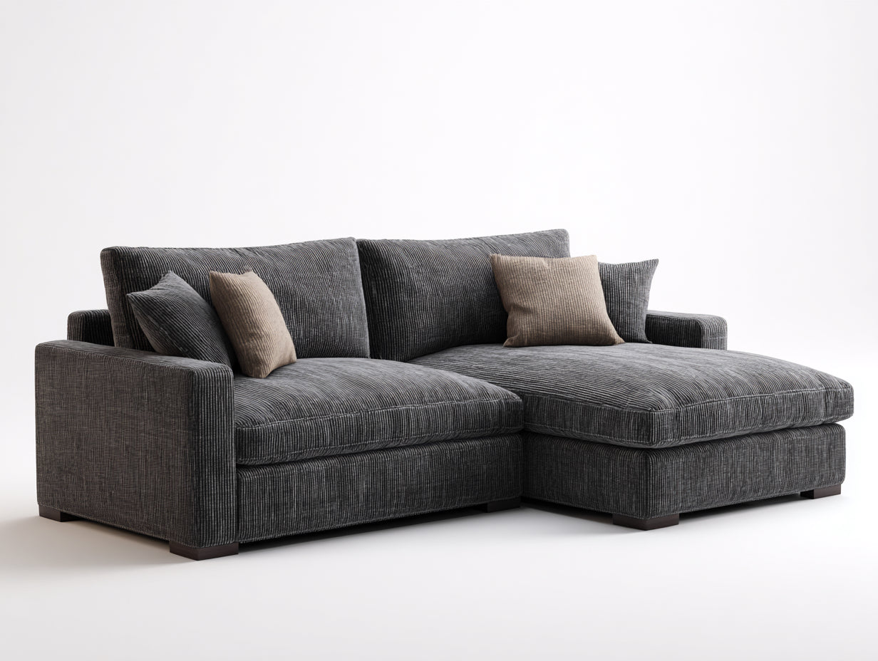 Canapé d'angle en velours côtelé 270 x 175 x 82 cm - gris anthracite - assise profonde