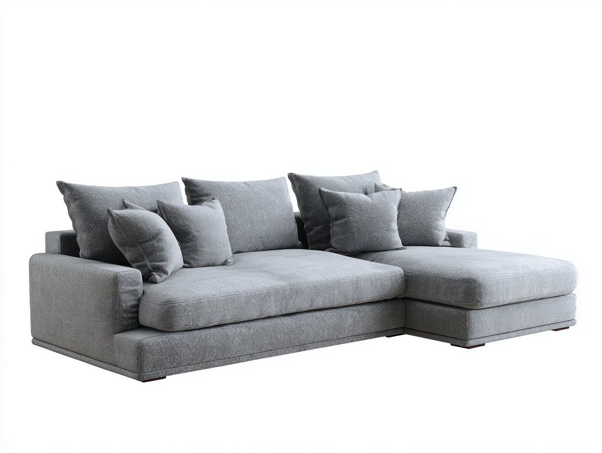 Canapé d'angle en tissu texturé 290x180x82 cm - gris clair - style contemporain avec méridienne