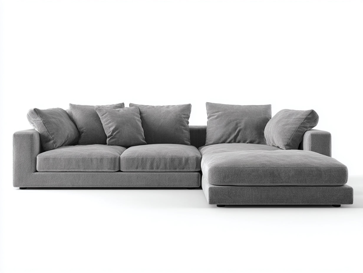 Canapé d'angle en tissu texturé 285x180x82 cm - gris - style contemporain avec méridienne