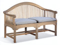 Banc de jardin en bois avec coussins 160x65x96 cm - bois naturel et gris - dossier galbé à lattes pour terrasse