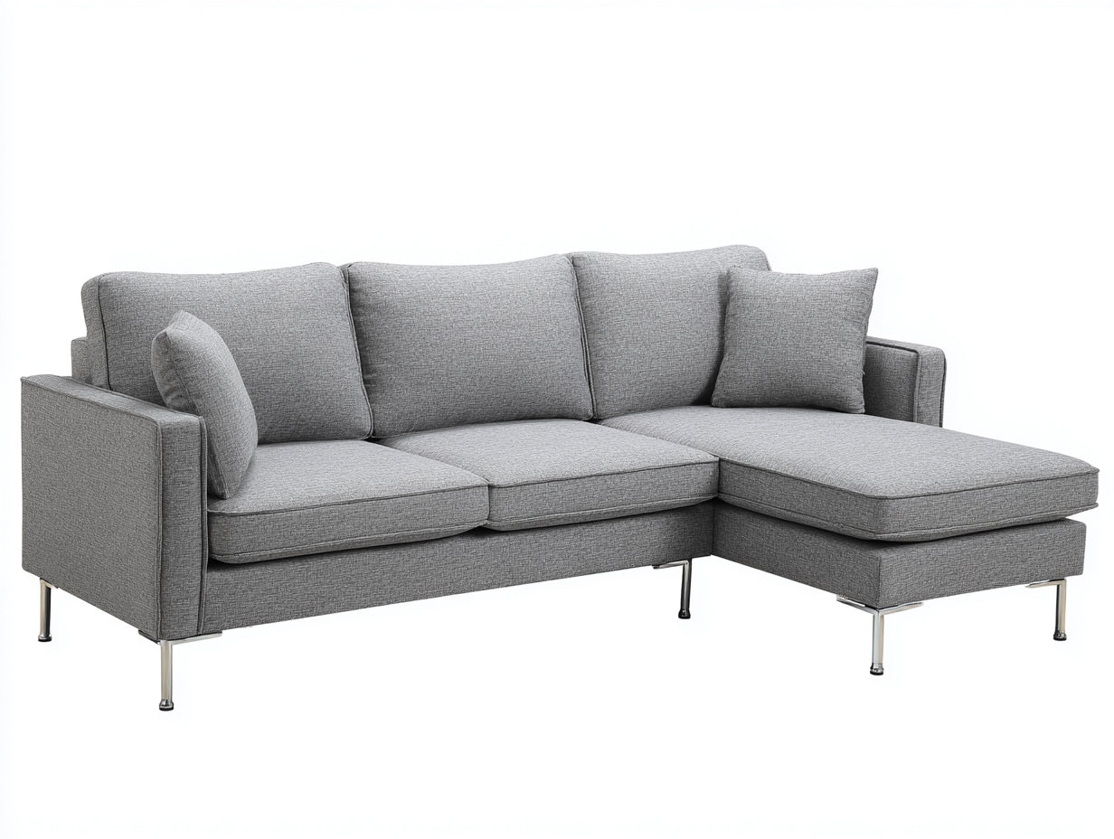 Canapé d'angle en tissu 260 x 165 x 84 cm - gris clair - pieds métalliques modernes