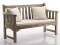 Banc de jardin en bois 140 x 65 x 88 cm - Bois vieilli et beige - Dossier à lattes et accoudoirs pour extérieur
