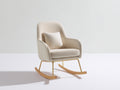Fauteuil à bascule en tissu bouclé 75 x 85 x 95 cm - Blanc cassé et doré - Patins en bois et design moderne pour salon