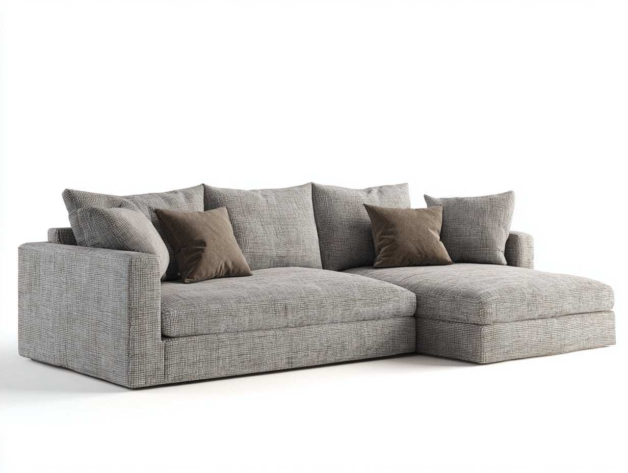 Canapé d'angle en tissu texturé 285 x 180 x 85 cm - Gris clair - Méridienne et assise profonde pour salon