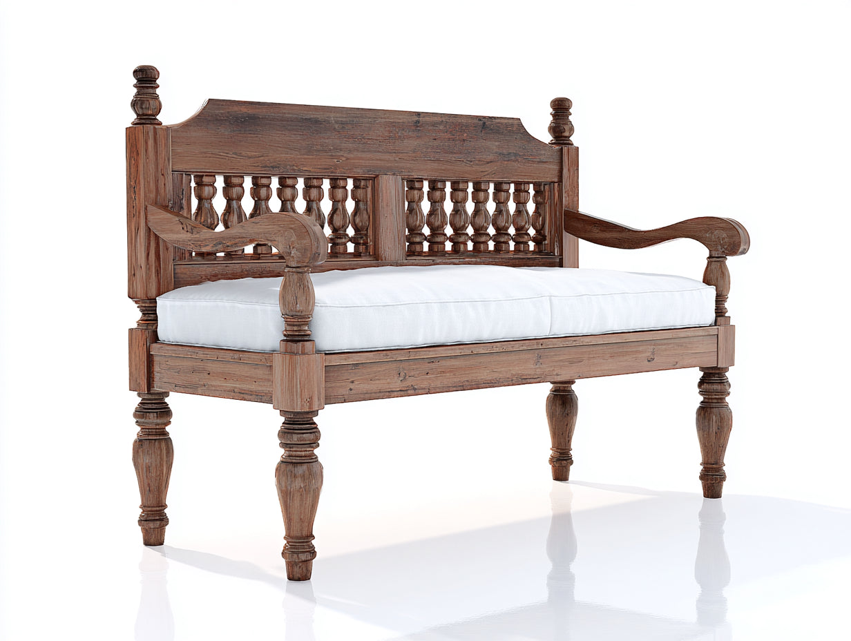 Banc de jardin en bois massif 150x65x98 cm - brun vieilli et blanc - style classique avec accoudoirs