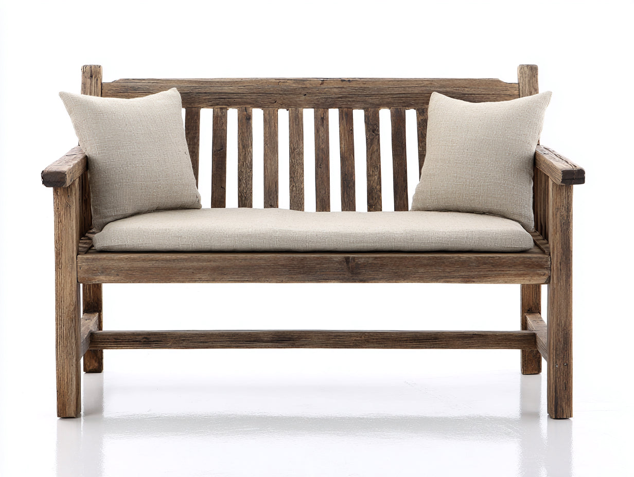 Banc de jardin en bois massif 150x58x88 cm - brun rustique et beige - style naturel avec dossier à lattes