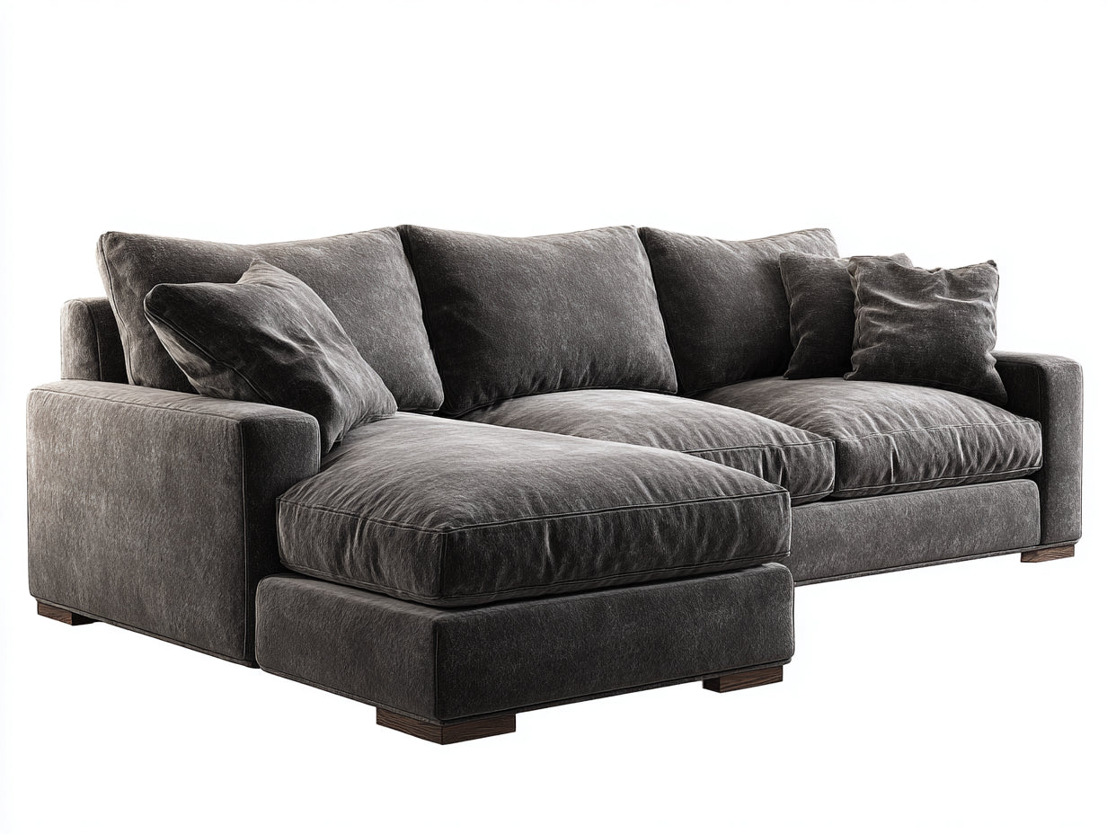 Canapé d'angle en tissu texturé 290 x 190 x 88 cm - Gris anthracite - Assise profonde et méridienne pour salon