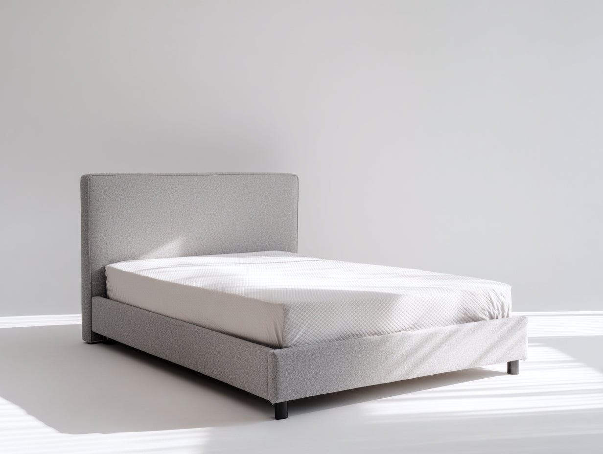 Lit double en tissu rembourré 210x170x100 cm - gris clair - style moderne pour chambre