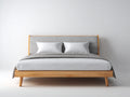 Lit double en bois naturel 210 x 170 x 95 cm - gris clair et bois - tête de lit rembourrée
