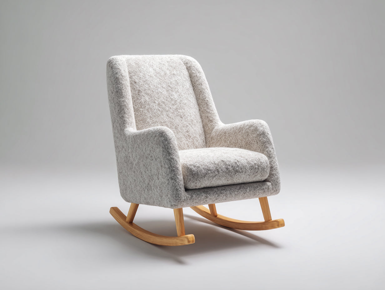 Fauteuil à bascule en tissu bouclé 78x72x95 cm - Gris clair-Bois naturel - Style scandinave